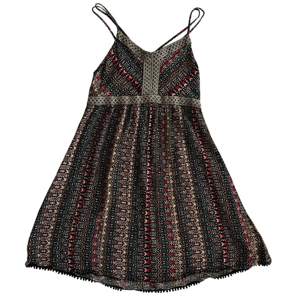 Boho Bohemian Print Mini Dress Criss Cross Spaghetti Strap Beach Casual small